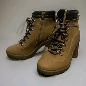 Jubilant line stiletto-heeled Tan & Brown Platform Combat Style Ankle Boot